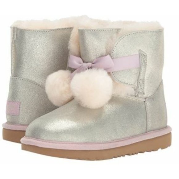 UGG Australia Other - UGG Gita Pom Girl's Leather Shearling Boots Gold Pink Toddler 10 Youth